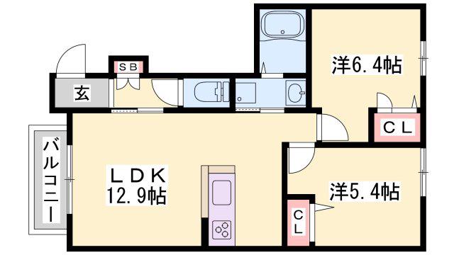シャーメゾン水足A(2LDK/1階)の間取り写真