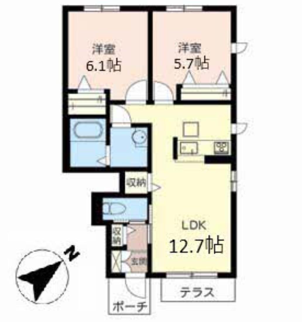 セントリビエ下滝野(2LDK/1階)の間取り写真