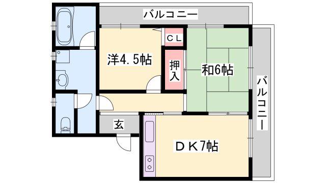 クリーンピア下寺町(2DK/3階)の間取り写真