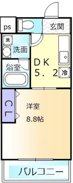 ブルーム浜寺(1DK/3階)の間取り写真