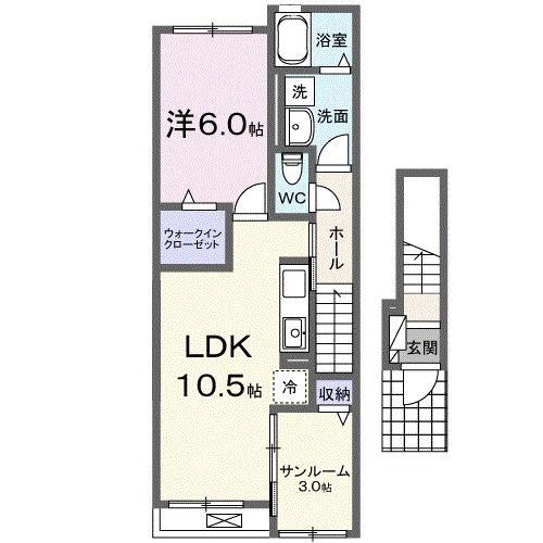 プリムローズ 日向(1LDK/2階)の間取り写真