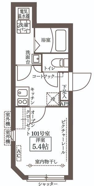 COCOCUBE南大塚(1K/1階)の間取り写真