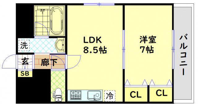 サザンパークス(1LDK/3階)の間取り写真