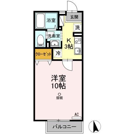 秋桜 B棟(1K/2階)の間取り写真