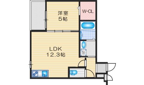 フジパレス桜井(1LDK/2階)の間取り写真