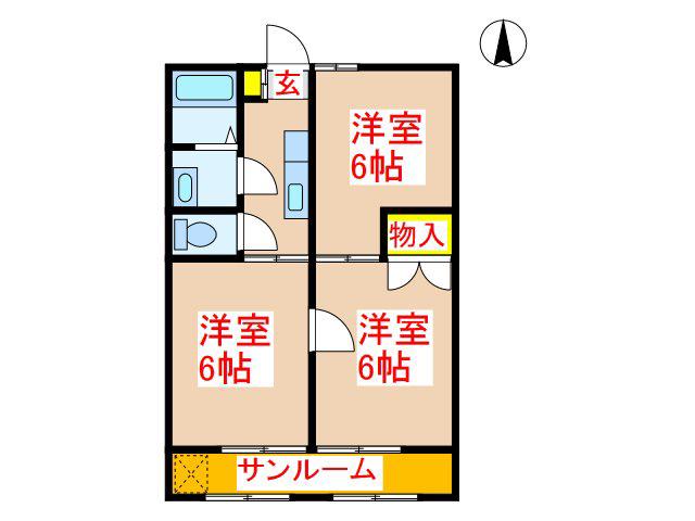 ボンジュール(3K/2階)の間取り写真
