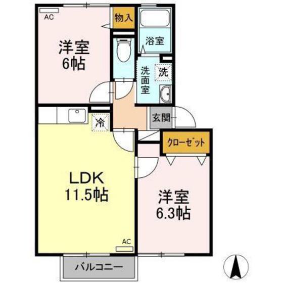 FLOR B棟(2LDK/2階)の間取り写真