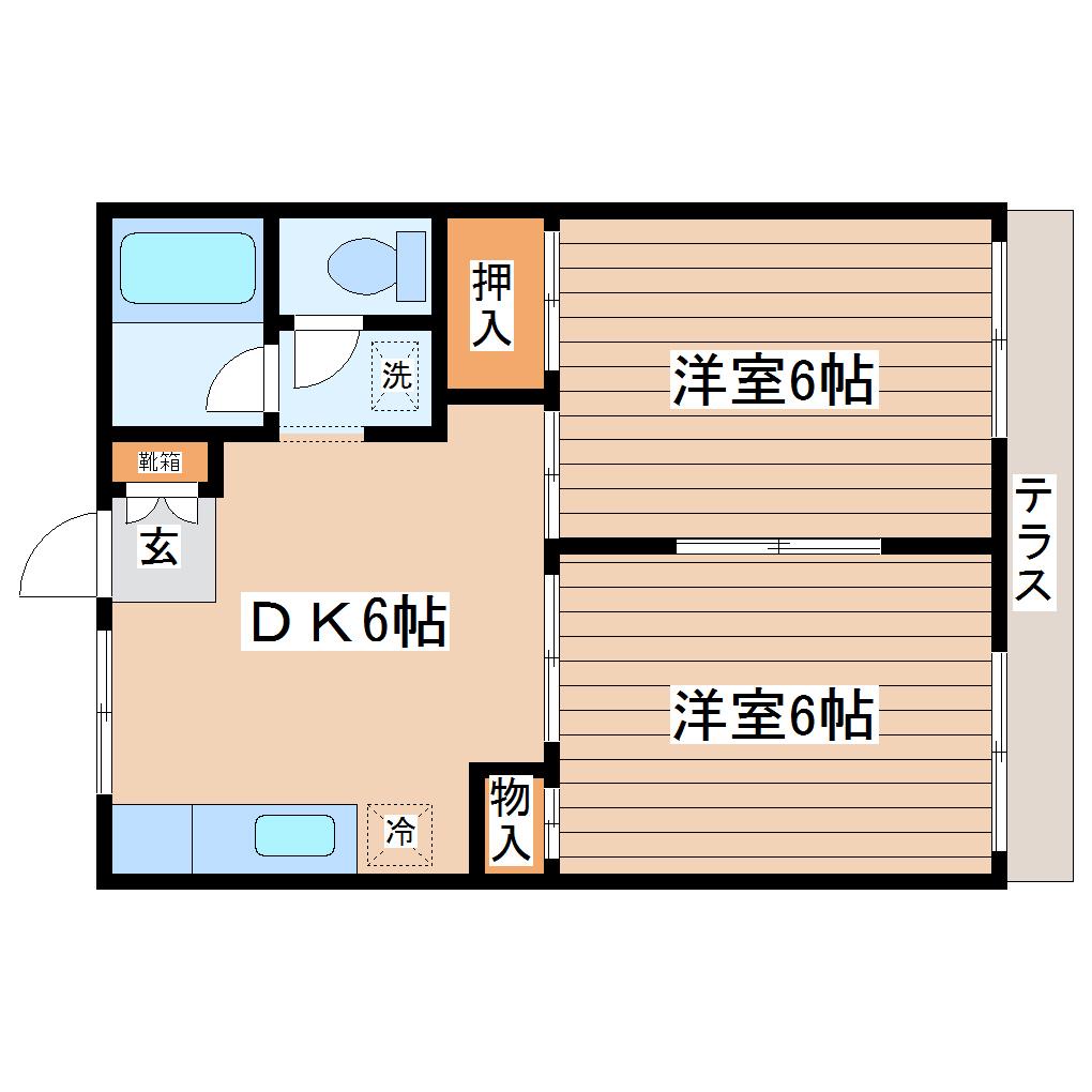 ライフコート長命(2DK/1階)の間取り写真