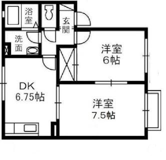 バンビーノD棟(2DK/2階)の間取り写真