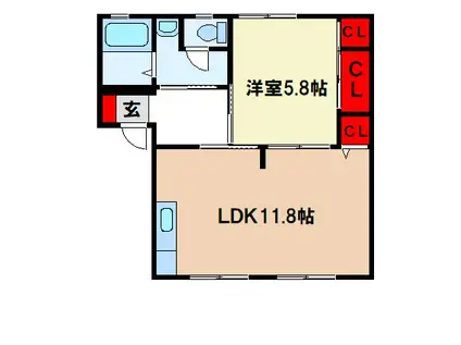 甘木鉄道 山隈駅 徒歩4分 2階建 築27年(1LDK/1階)の間取り写真