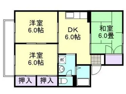 アンソレイユ尾崎A棟(3DK/2階)の間取り写真