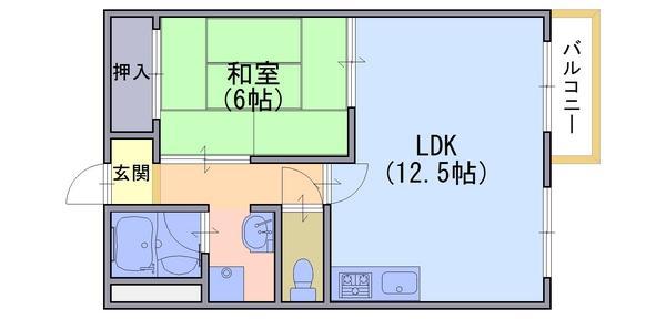 ウエストヒルB棟(1LDK/1階)の間取り写真