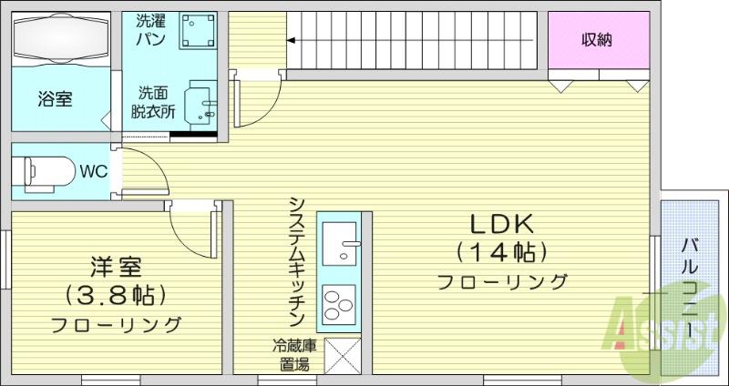 北山壱番館(1LDK/2階)の間取り写真