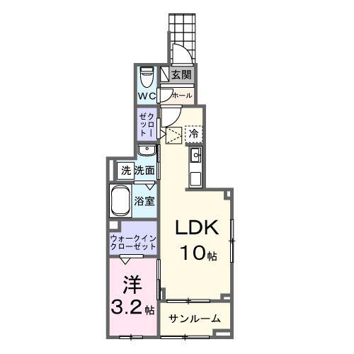ファミリア長門石(1LDK/1階)の間取り写真