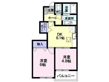 エーデルハイム B(2DK/1階)の間取り写真