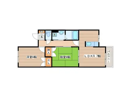 ボヌール(2DK/1階)の間取り写真