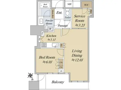 クレヴィアタワー中之島(1SLDK/28階)の間取り写真