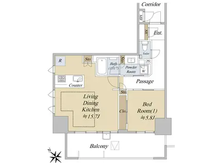 ブラントン薬院(1LDK/14階)の間取り写真