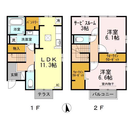 セジュール古国府 C棟(2LDK/1階)の間取り写真