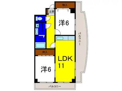 クレール北島(2LDK/4階)の間取り写真