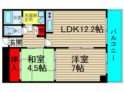 ライオンズシティ難波南(2LDK/9階)の間取り写真