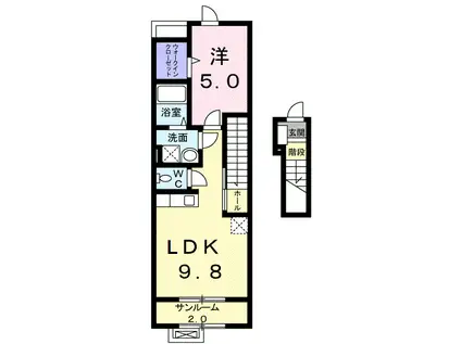 ティアモ(1LDK/2階)の間取り写真