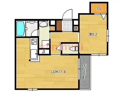 フェニックス東中条 II棟(1LDK/2階)の間取り写真