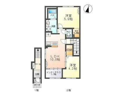 グランディールヒルズ(2LDK/2階)の間取り写真