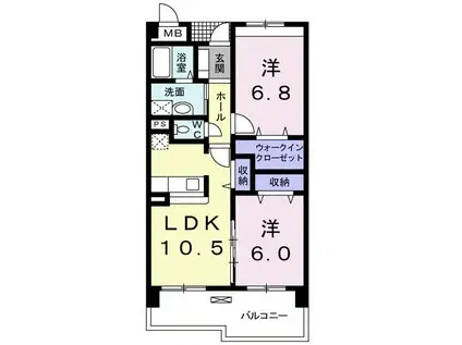 あかやま弐番館(2LDK/4階)の間取り写真
