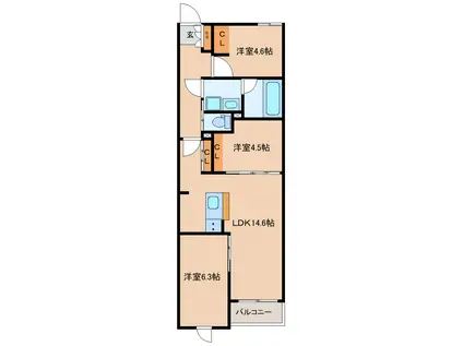 宮千代3丁目AP(3LDK/3階)の間取り写真