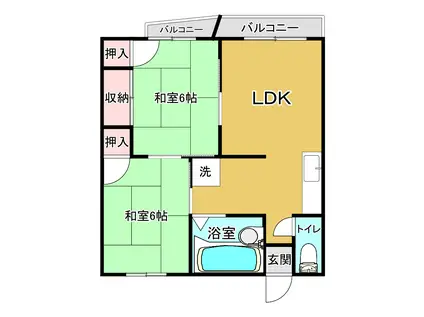 コーポ御領A(2LDK/2階)の間取り写真