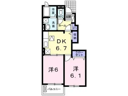 メゾンプラシード II(2DK/1階)の間取り写真