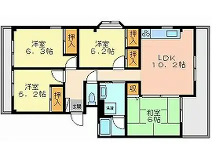 サンハイツ21 A棟(4LDK/1階)の間取り写真