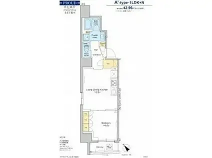 プラウドフラット文京千駄木(1LDK/15階)の間取り写真