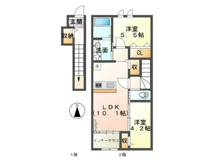 イニシオ B(2LDK/2階)の間取り写真