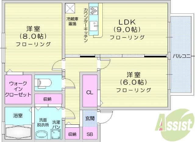 ラルーナⅡ(2DK/1階)の間取り写真