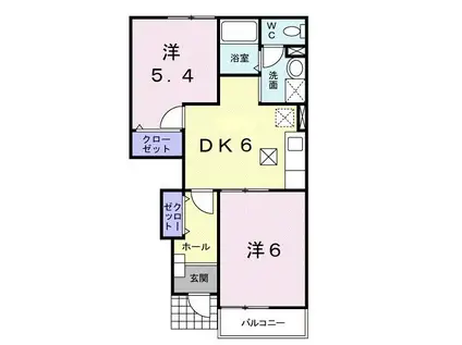 アルカディアK II(2DK/1階)の間取り写真