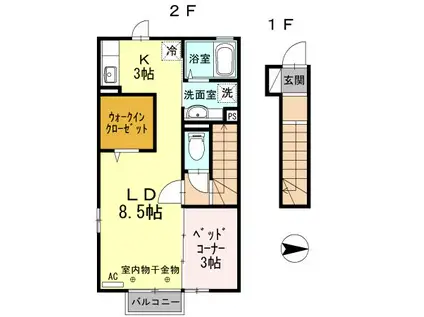 タスカータソルテ松島A棟(1LDK/2階)の間取り写真