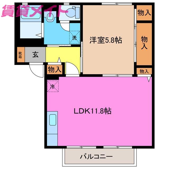 ハイネス21 B棟(1LDK/2階)の間取り写真