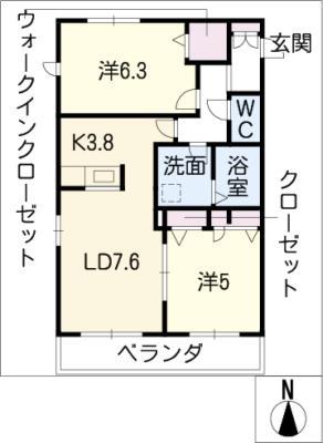 ミューベル ラビアン B棟(2LDK/3階)の間取り写真