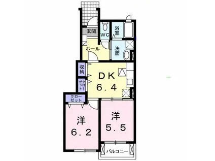 エスト・ノール B(2DK/1階)の間取り写真