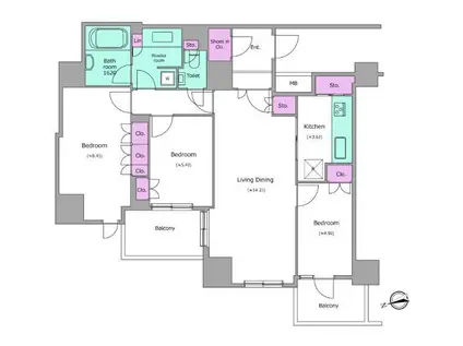 レジディアタワー目黒不動前(3LDK/23階)の間取り写真