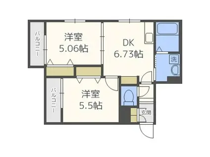 GRANDIC NONO 大橋南(2DK/1階)の間取り写真