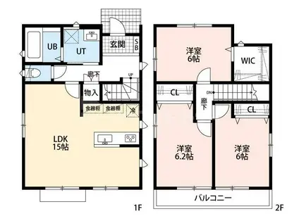 越谷市テラスハウス(3LDK/1階)の間取り写真