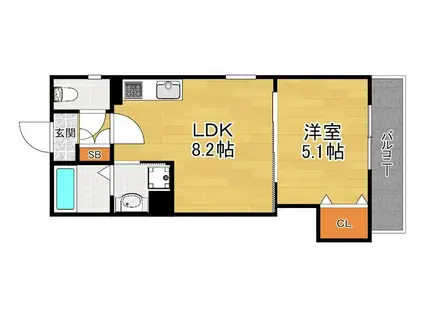 クリエオーレ牧野本町(1LDK/1階)の間取り写真