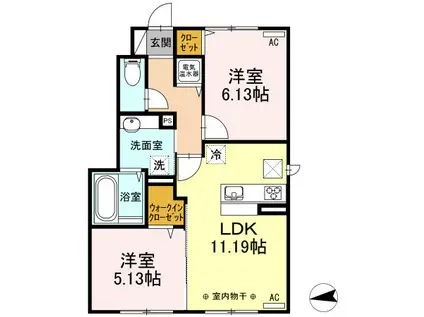 グランディールII(2LDK/1階)の間取り写真