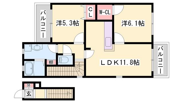 グランシャリオ(2LDK/2階)の間取り写真