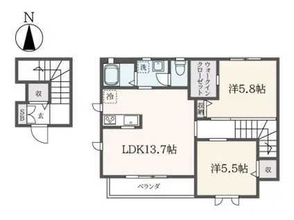クオリア(2LDK/2階)の間取り写真