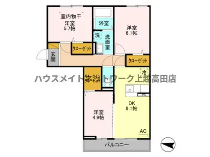 フェリシア(3DK/3階)の間取り写真