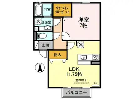 アミュレット A棟(1LDK/2階)の間取り写真